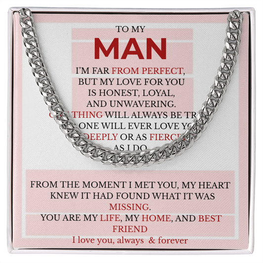Men’s Cuban Link Chain with Message Card – Gift for Boyfriend, Husband, or Fiancé | Stainless Steel or 14K Gold