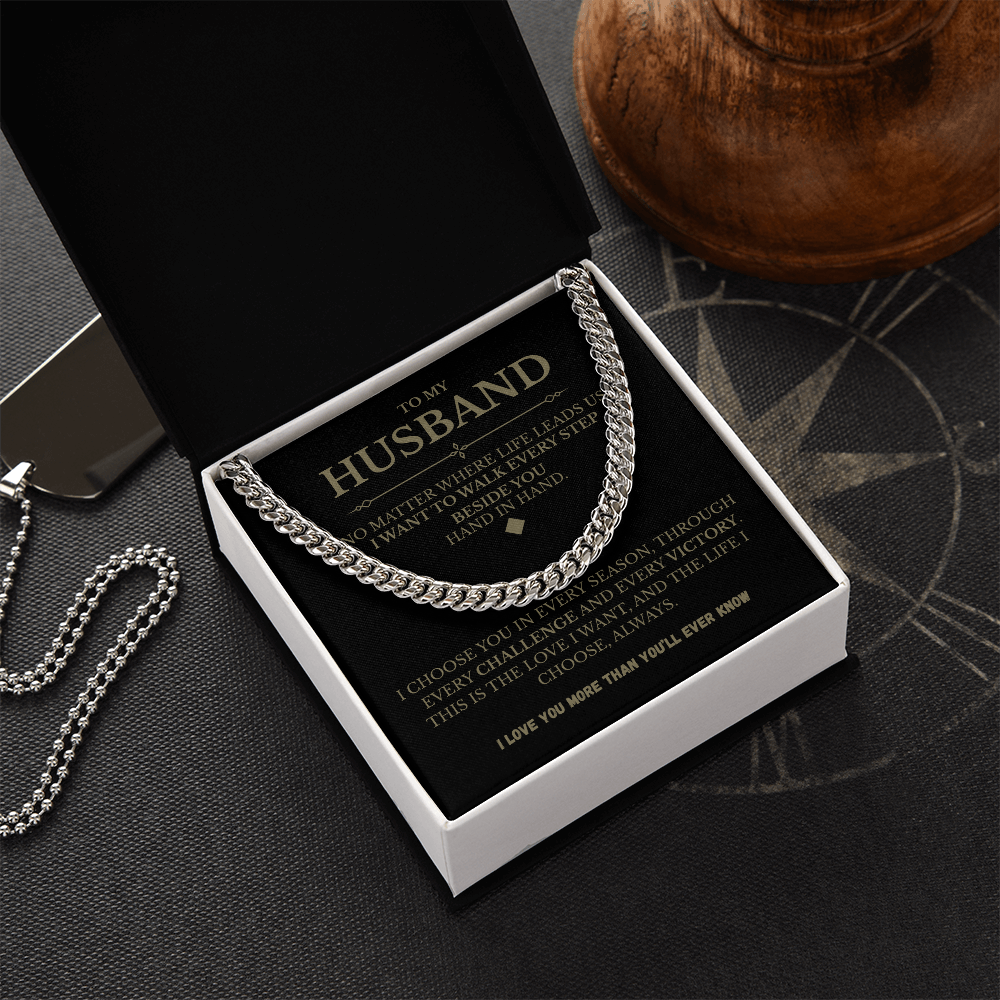 Husband Cuban Link Chain with Message Card – Romantic Men’s Gift for Anniversary or Just Because