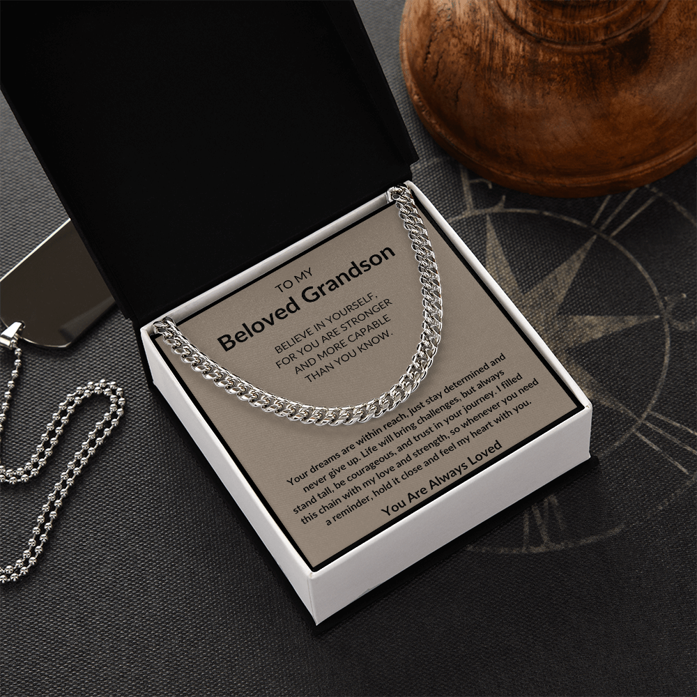 To My Beloved Grandson Cuban Link Chain – Meaningful Gift for Grandsons