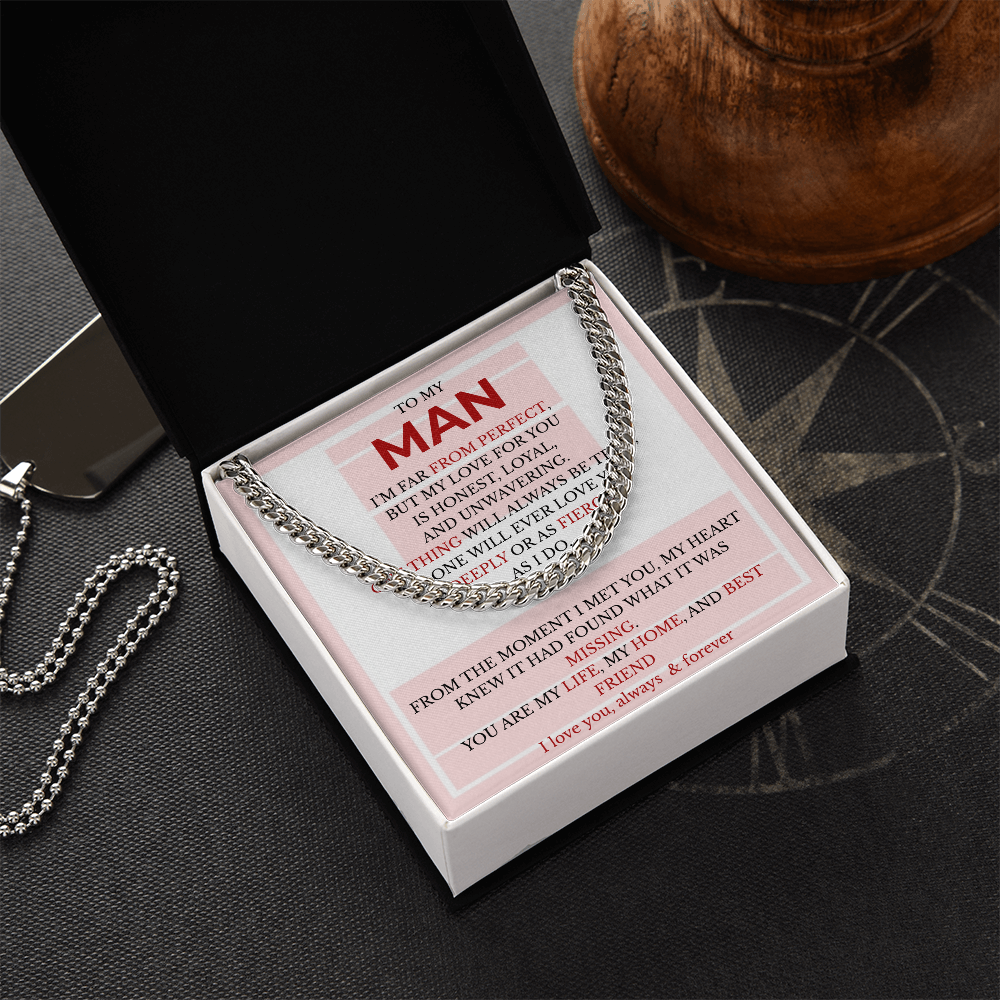 Men’s Cuban Link Chain with Message Card – Gift for Boyfriend, Husband, or Fiancé | Stainless Steel or 14K Gold