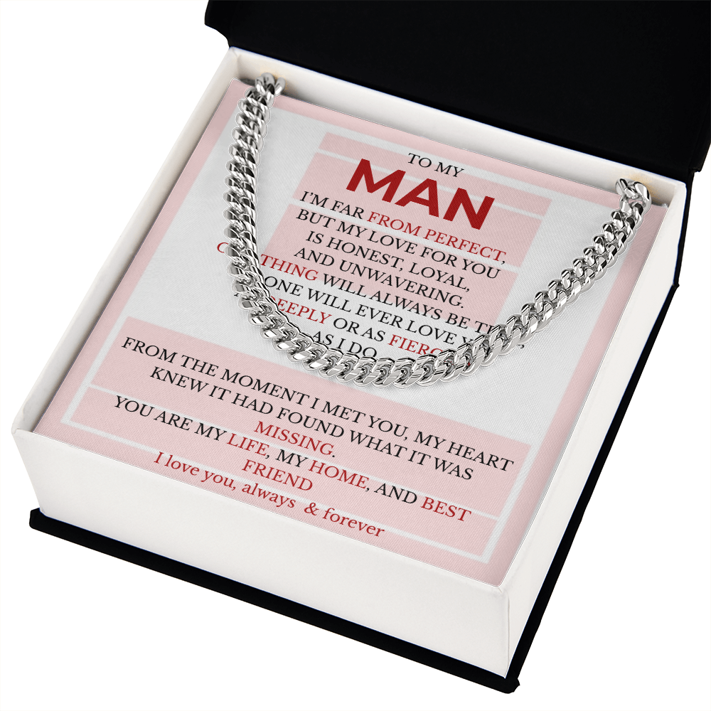 Men’s Cuban Link Chain with Message Card – Gift for Boyfriend, Husband, or Fiancé | Stainless Steel or 14K Gold