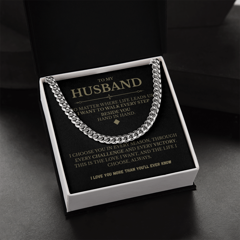 Husband Cuban Link Chain with Message Card – Romantic Men’s Gift for Anniversary or Just Because