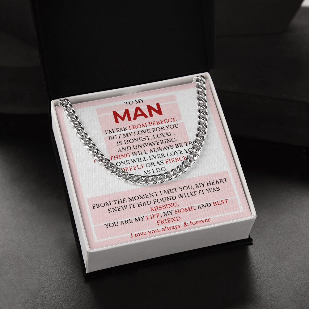 Men’s Cuban Link Chain with Message Card – Gift for Boyfriend, Husband, or Fiancé | Stainless Steel or 14K Gold