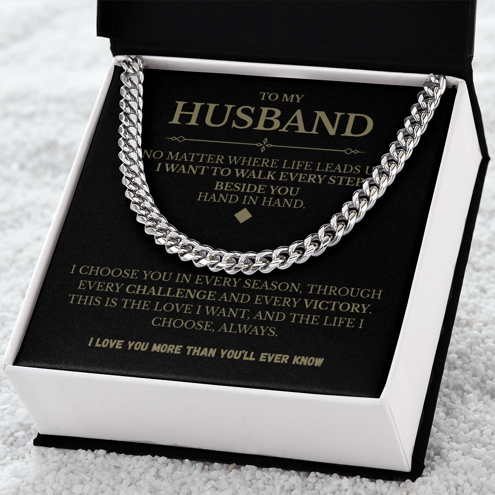 Husband Cuban Link Chain with Message Card – Romantic Men’s Gift for Anniversary or Just Because