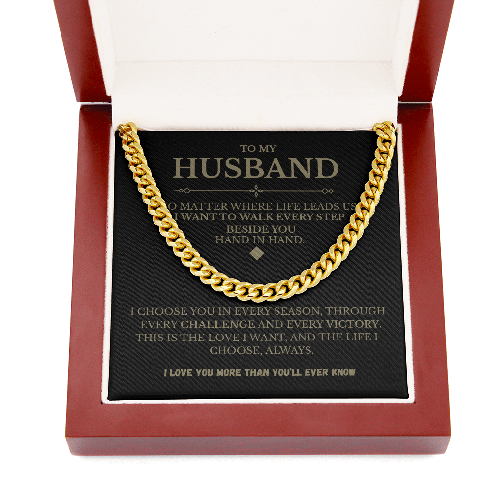 Husband Cuban Link Chain with Message Card – Romantic Men’s Gift for Anniversary or Just Because