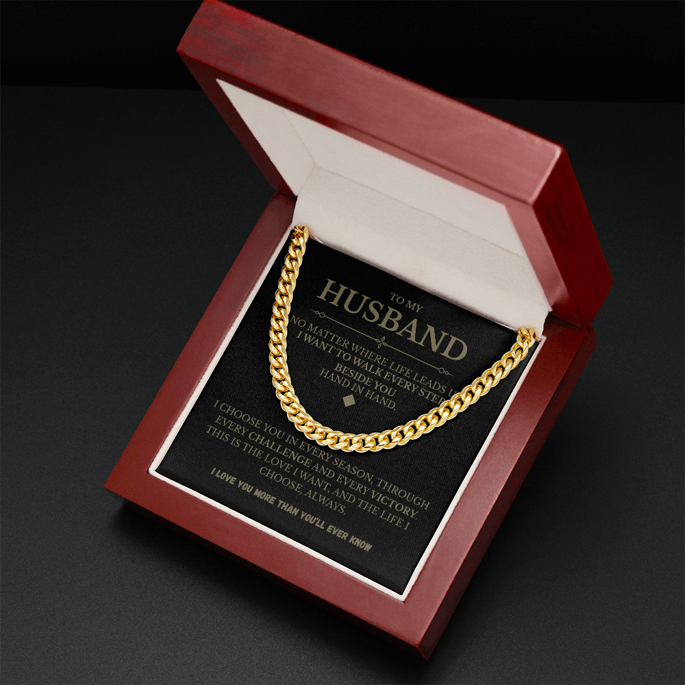 Husband Cuban Link Chain with Message Card – Romantic Men’s Gift for Anniversary or Just Because