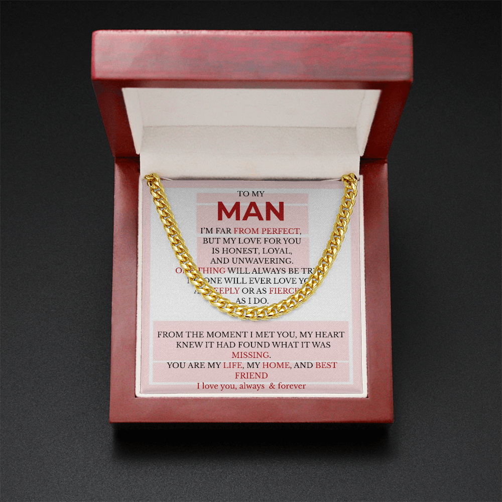 Men’s Cuban Link Chain with Message Card – Gift for Boyfriend, Husband, or Fiancé | Stainless Steel or 14K Gold