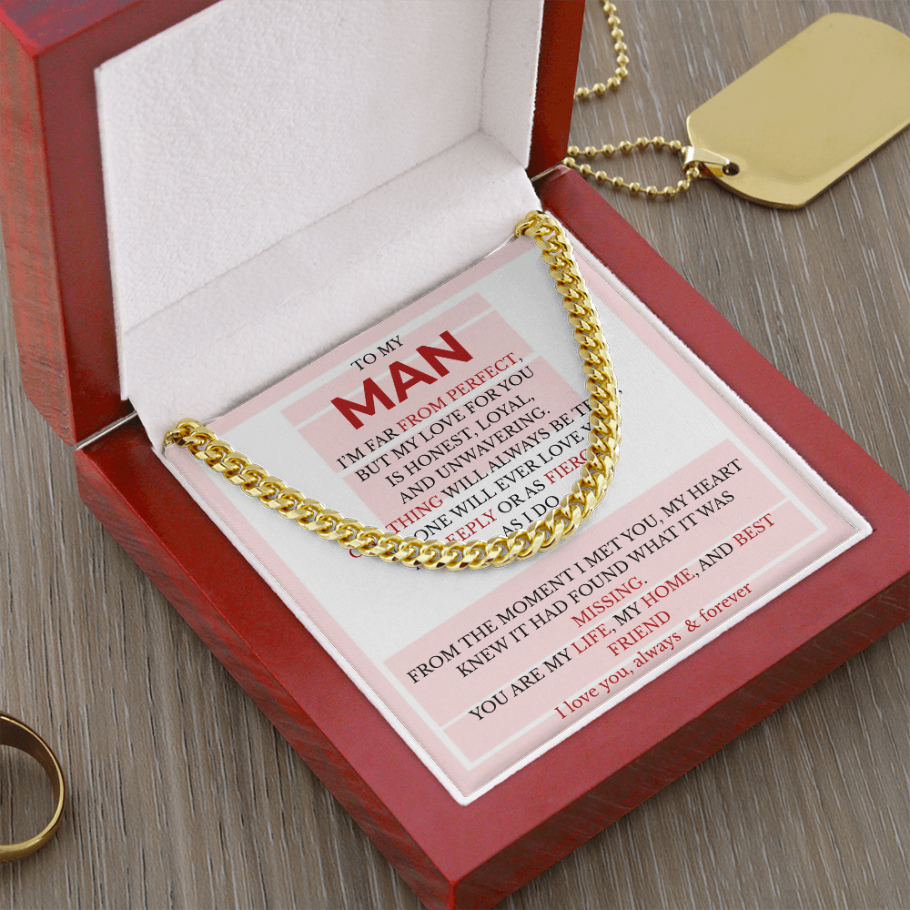 Men’s Cuban Link Chain with Message Card – Gift for Boyfriend, Husband, or Fiancé | Stainless Steel or 14K Gold