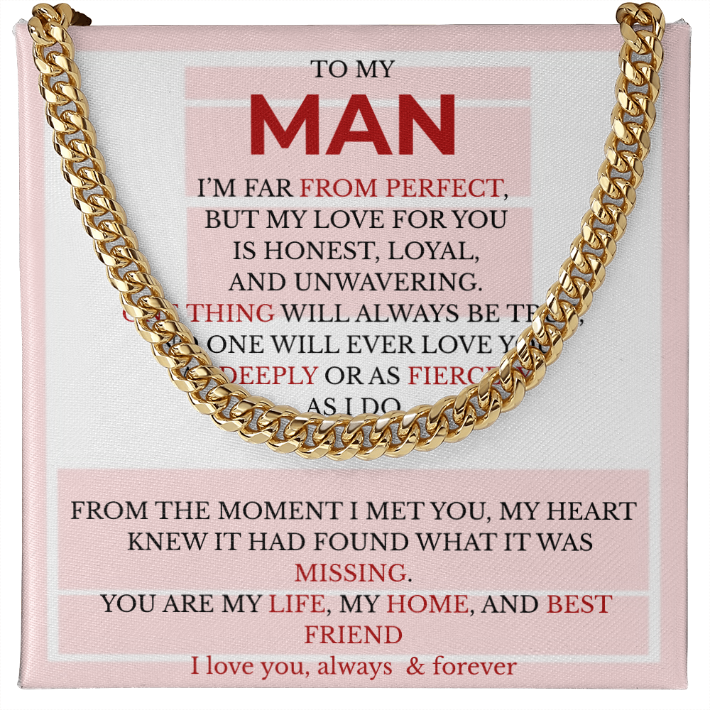 Men’s Cuban Link Chain with Message Card – Gift for Boyfriend, Husband, or Fiancé | Stainless Steel or 14K Gold