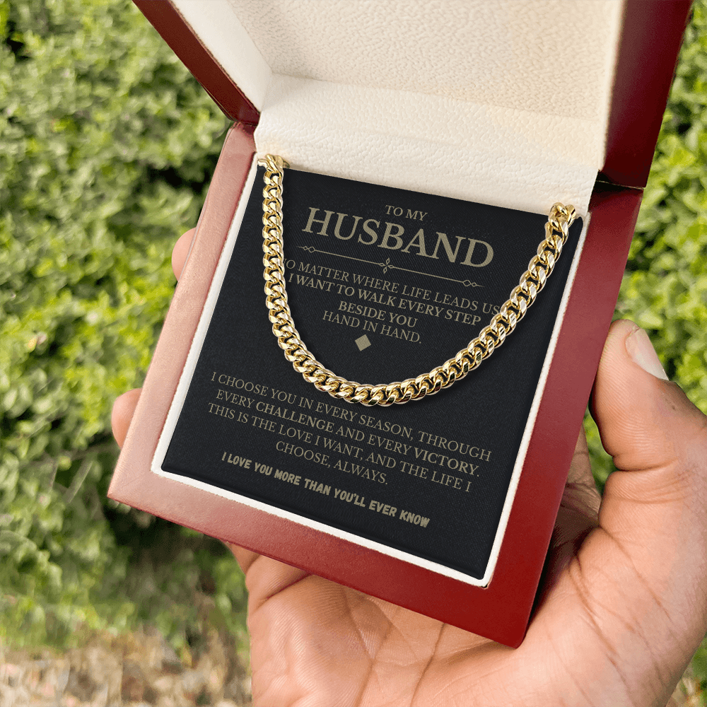 Husband Cuban Link Chain with Message Card – Romantic Men’s Gift for Anniversary or Just Because