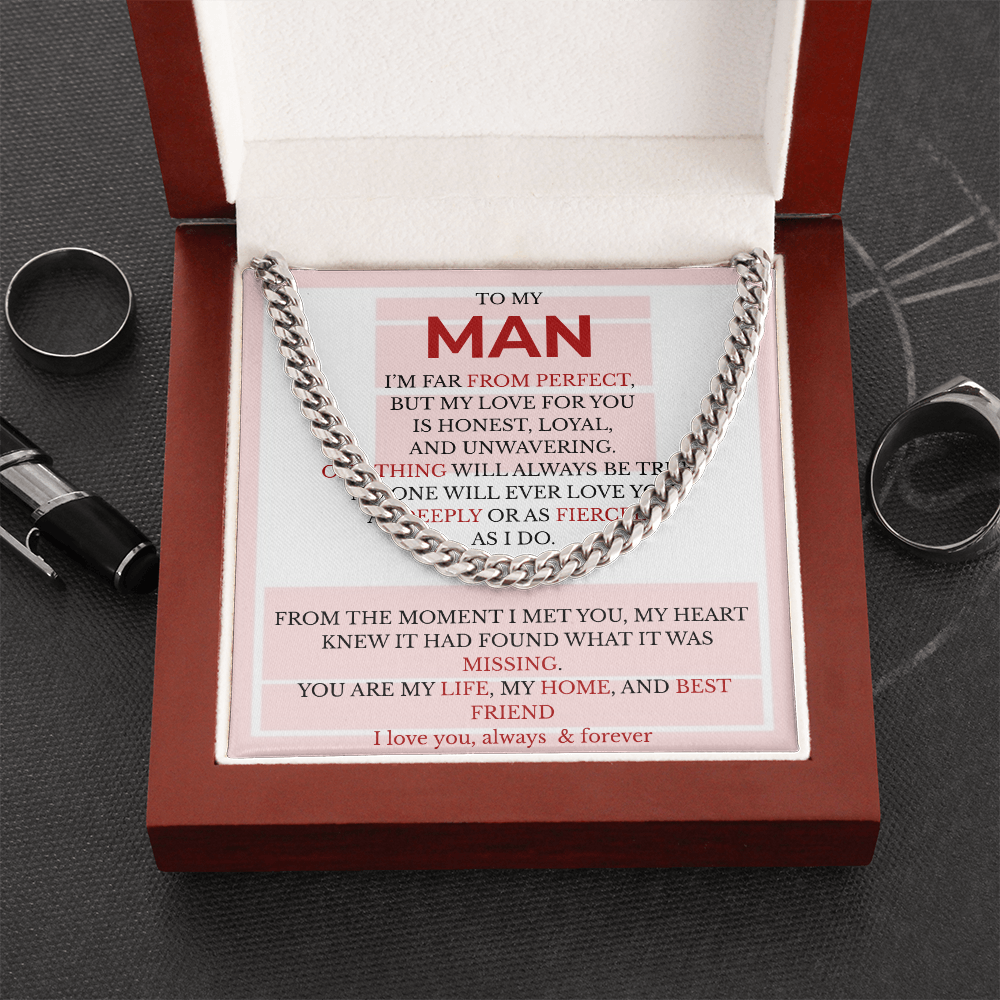 Men’s Cuban Link Chain with Message Card – Gift for Boyfriend, Husband, or Fiancé | Stainless Steel or 14K Gold