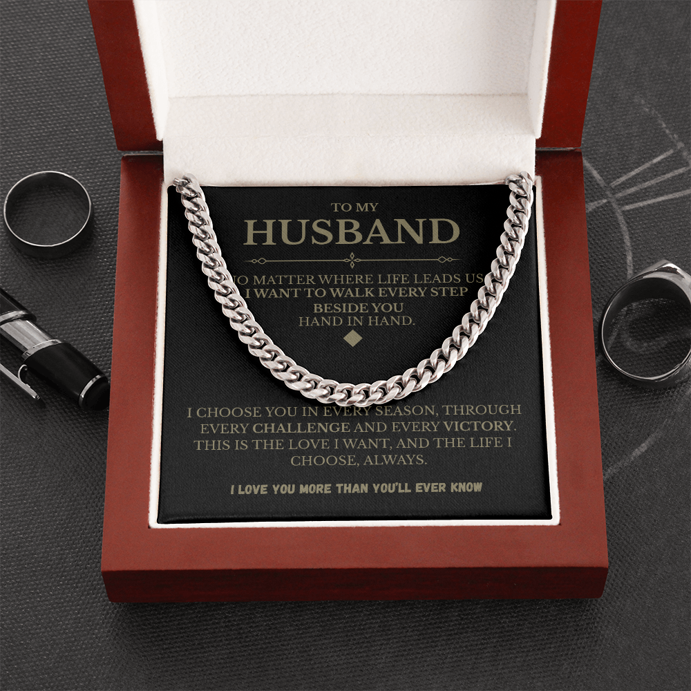 Husband Cuban Link Chain with Message Card – Romantic Men’s Gift for Anniversary or Just Because