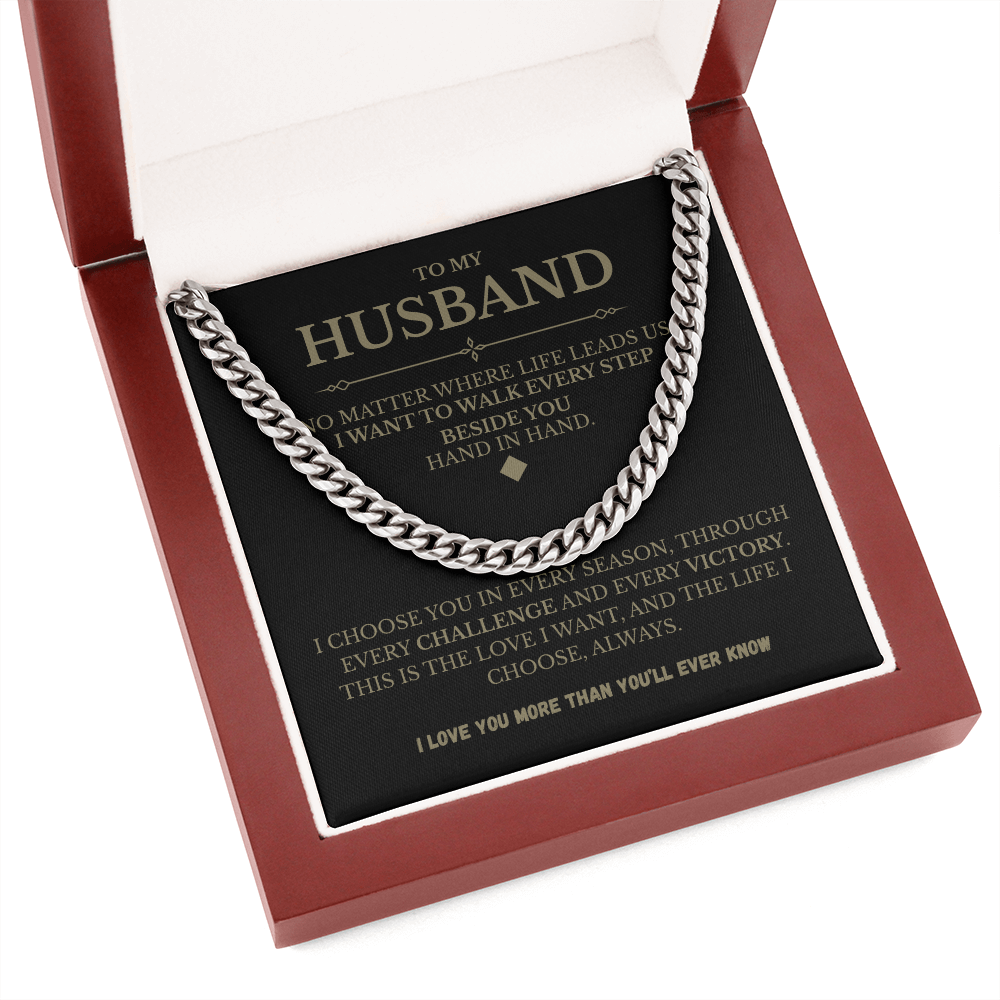 Husband Cuban Link Chain with Message Card – Romantic Men’s Gift for Anniversary or Just Because