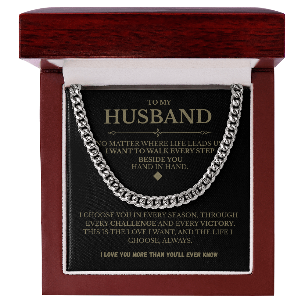 Husband Cuban Link Chain with Message Card – Romantic Men’s Gift for Anniversary or Just Because