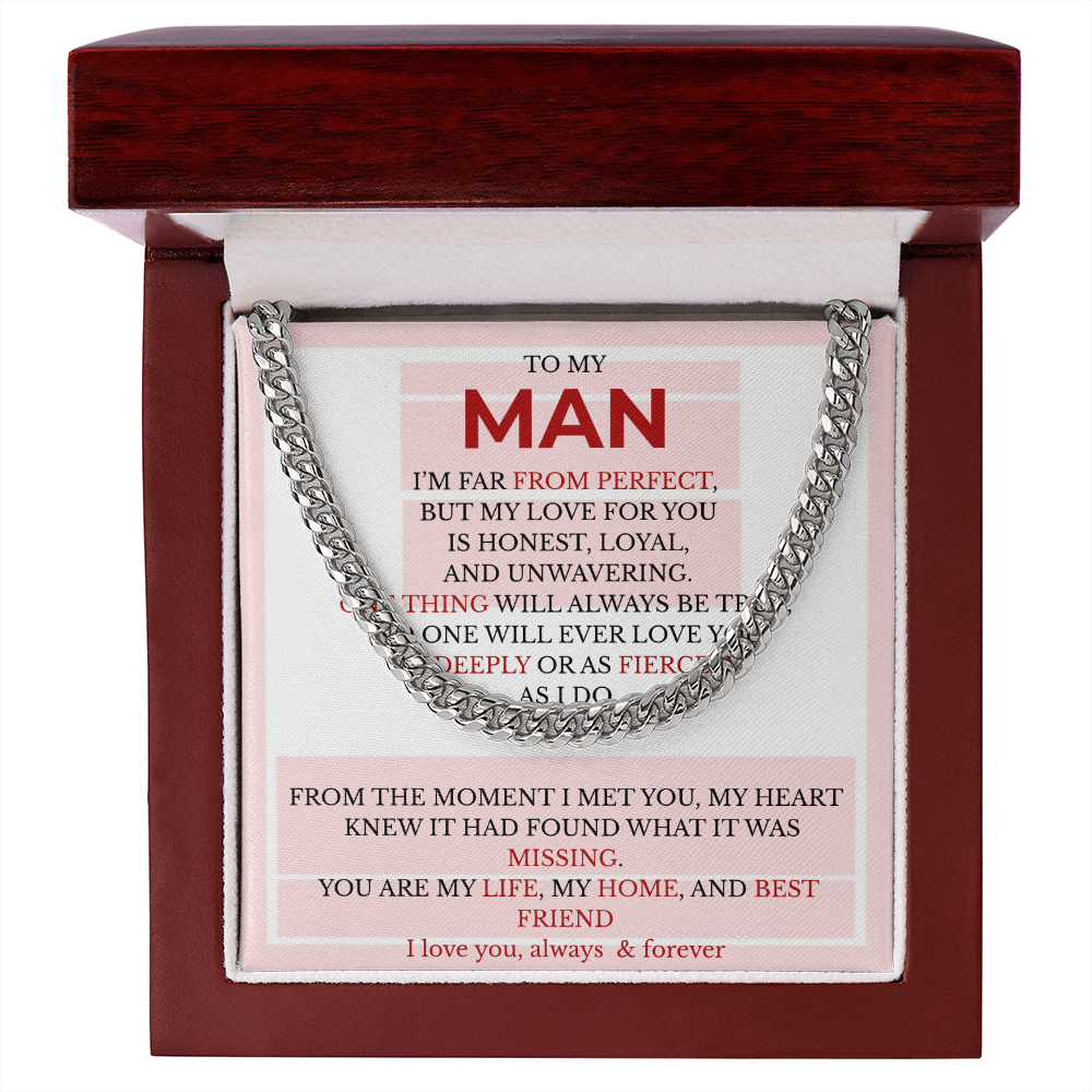 Men’s Cuban Link Chain with Message Card – Gift for Boyfriend, Husband, or Fiancé | Stainless Steel or 14K Gold
