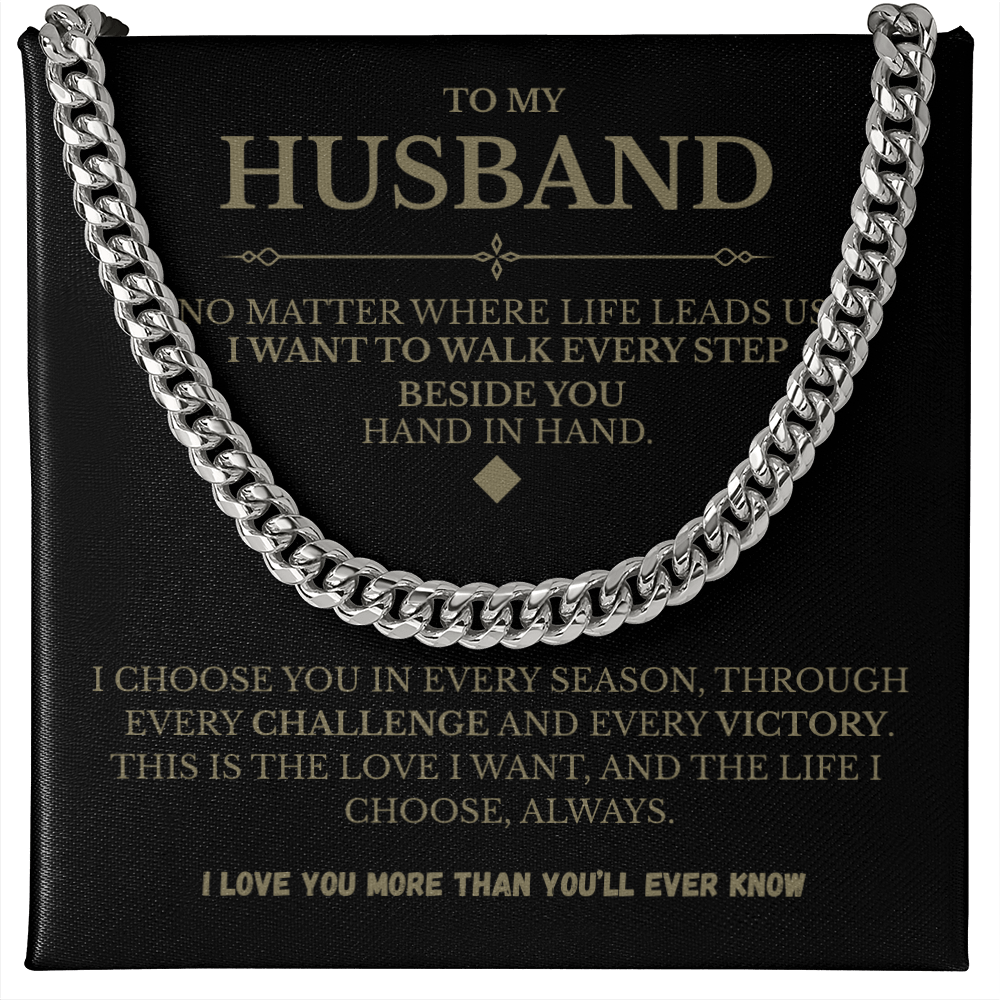 Husband Cuban Link Chain with Message Card – Romantic Men’s Gift for Anniversary or Just Because