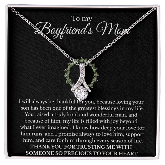 Boyfriend’s Mom Gift Necklace with Message Card – Alluring Beauty Pendant, White or Yellow Gold Finish