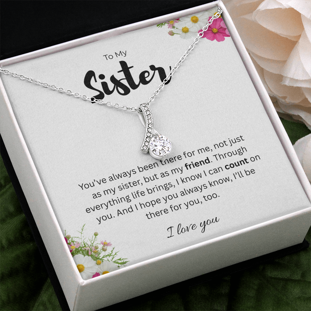 To My Sister Alluring Beauty Ribbon Pendant Necklace