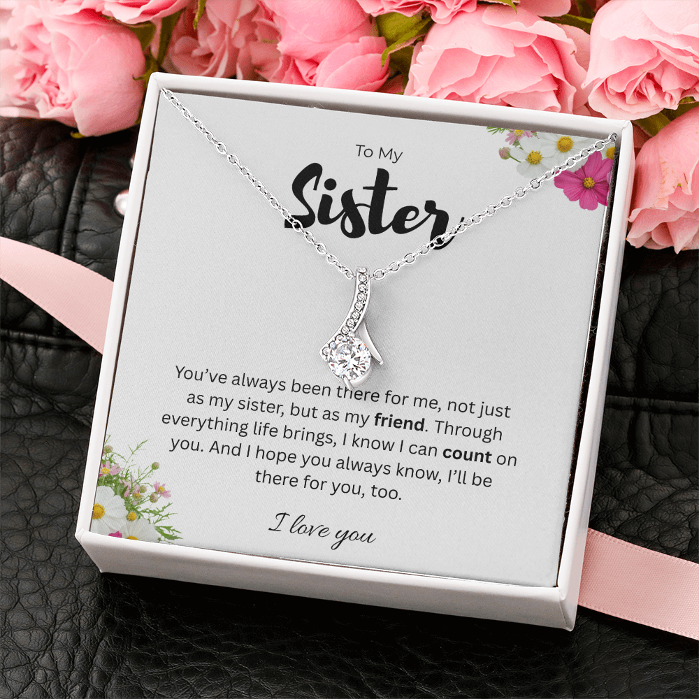 To My Sister Alluring Beauty Ribbon Pendant Necklace