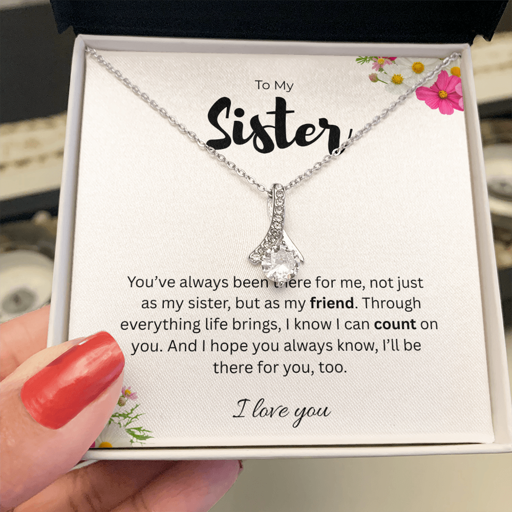 To My Sister Alluring Beauty Ribbon Pendant Necklace