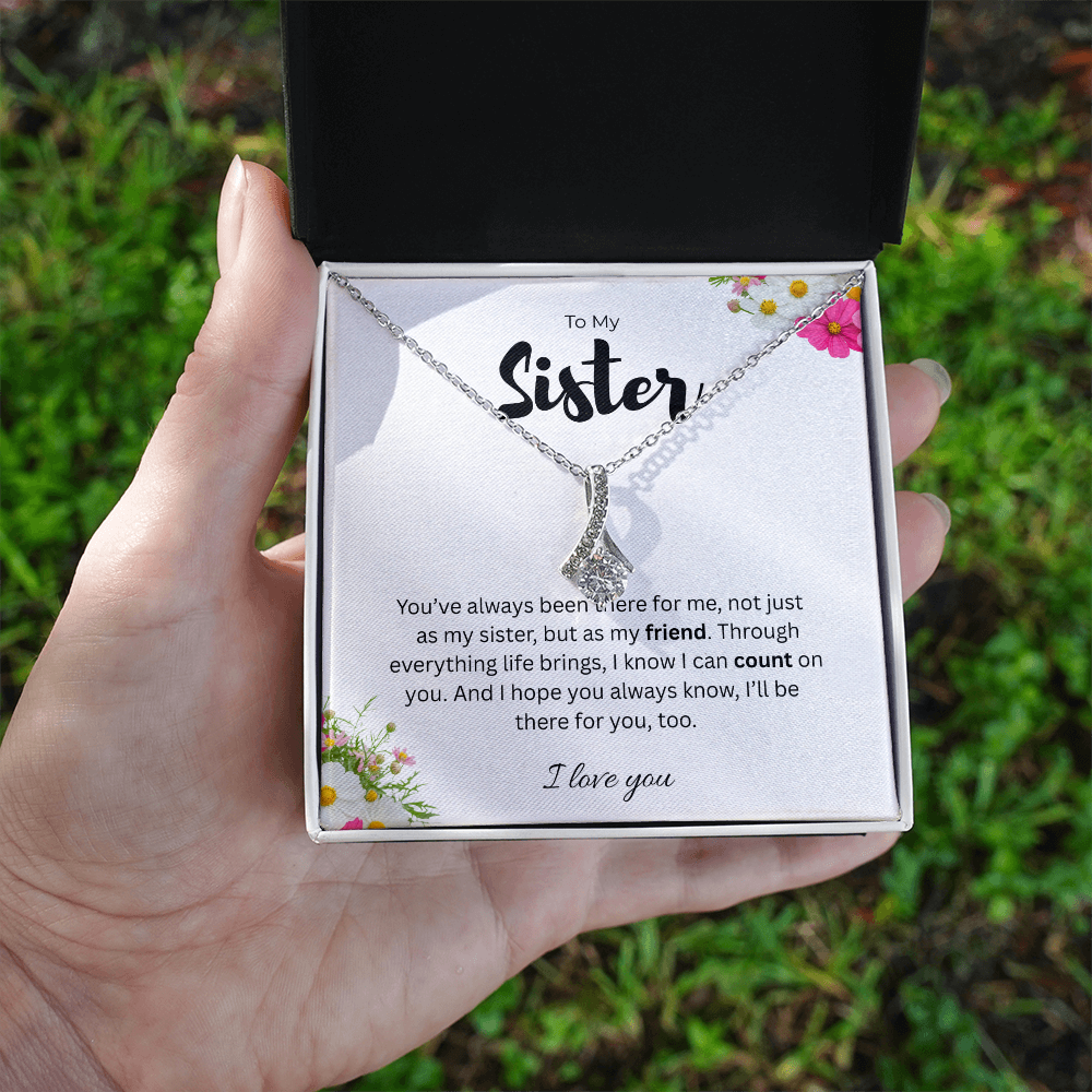 To My Sister Alluring Beauty Ribbon Pendant Necklace