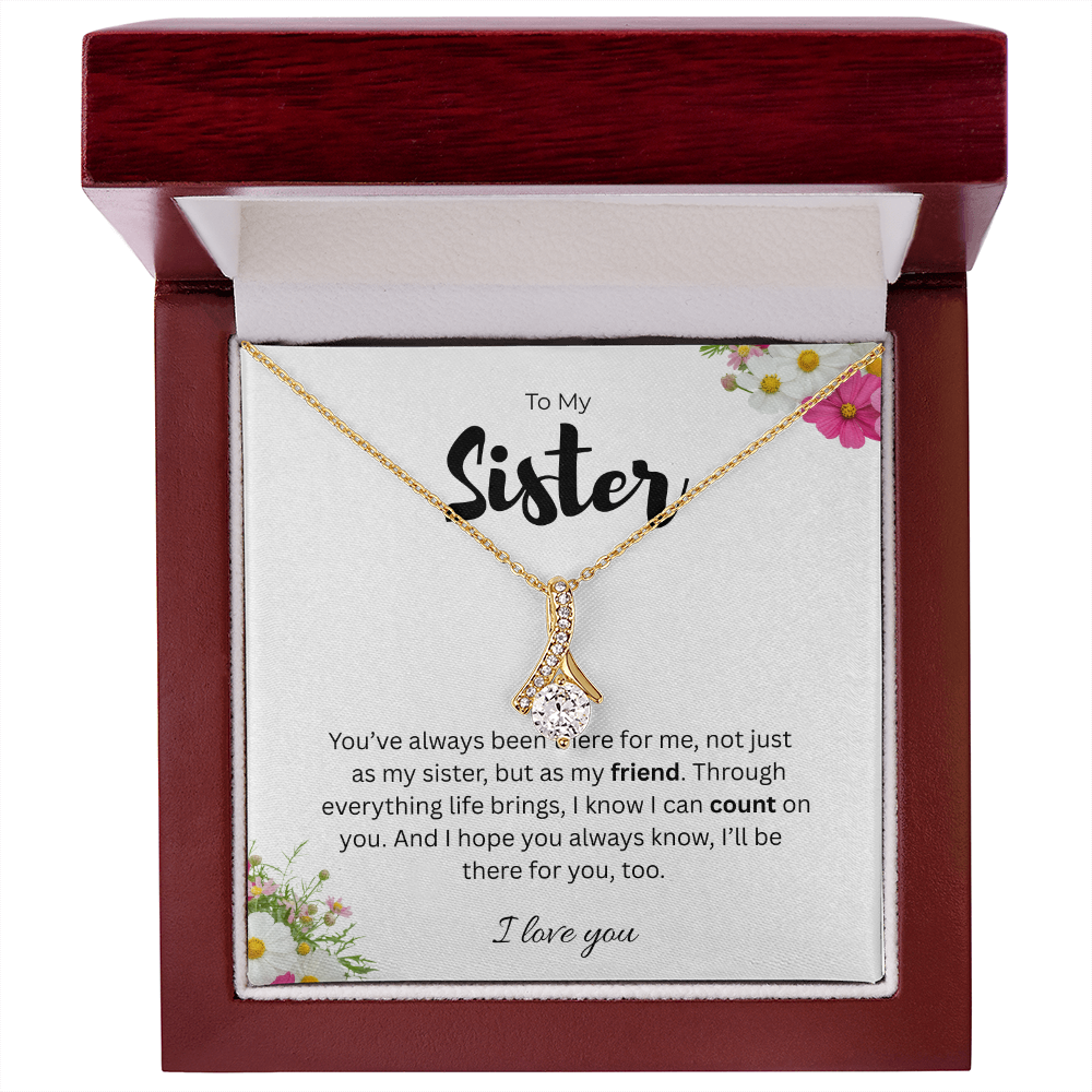 To My Sister Alluring Beauty Ribbon Pendant Necklace