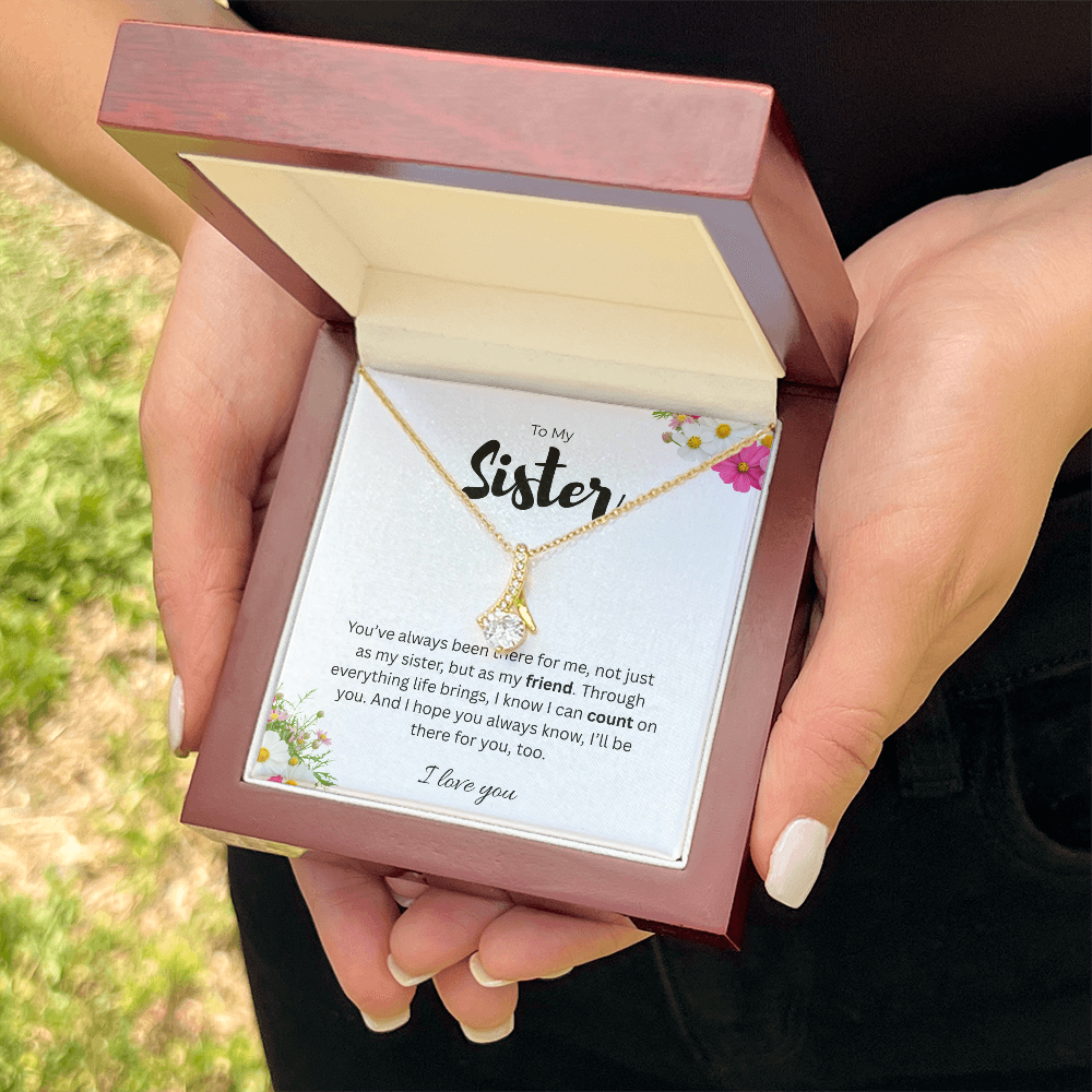 To My Sister Alluring Beauty Ribbon Pendant Necklace