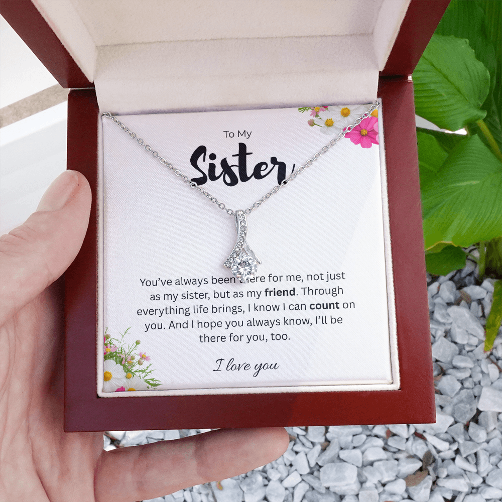 To My Sister Alluring Beauty Ribbon Pendant Necklace