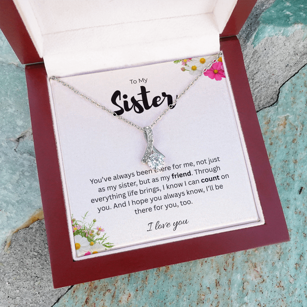 To My Sister Alluring Beauty Ribbon Pendant Necklace