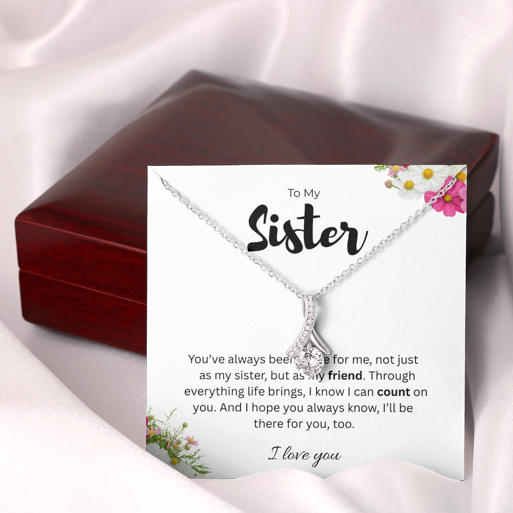To My Sister Alluring Beauty Ribbon Pendant Necklace