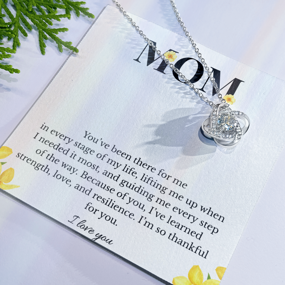Mom Love Knot Necklace | Cubic Zirconia Pendant | Jewelry Gift for Her