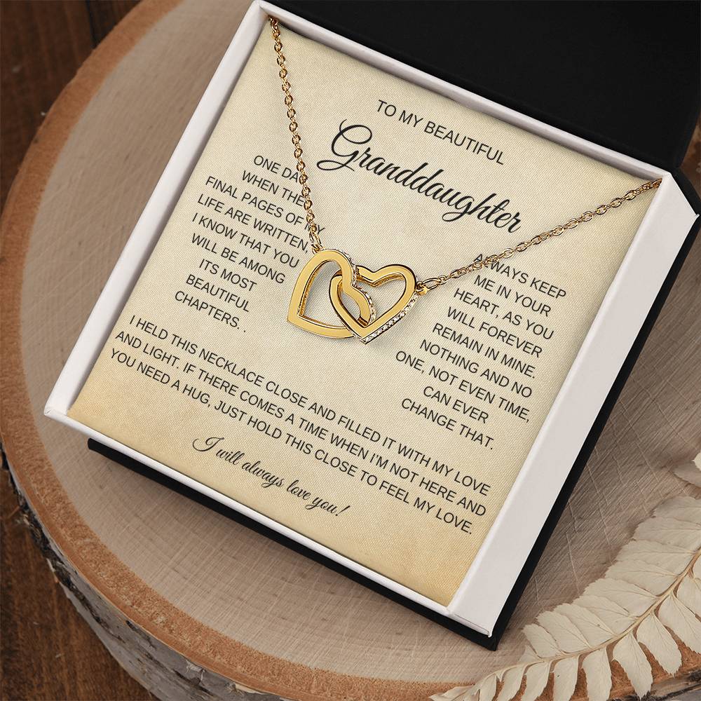 To My Beautiful Granddaughter Interlocking Heart Necklace