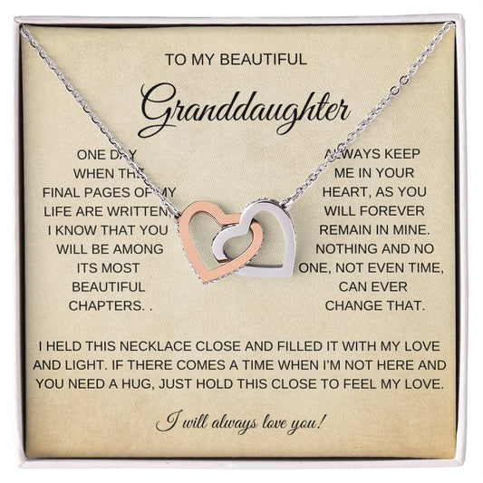 To My Beautiful Granddaughter Interlocking Heart Necklace