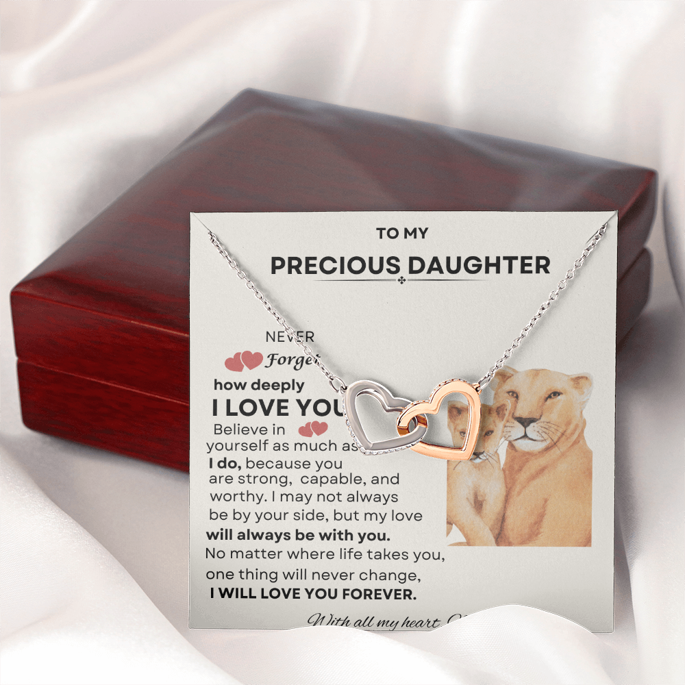 To My Precious Daughter Interlocking Heart Necklace – Meaningful Gift from Mom