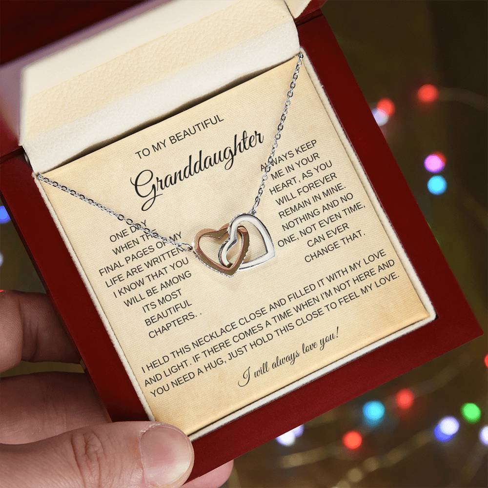 To My Beautiful Granddaughter Interlocking Heart Necklace