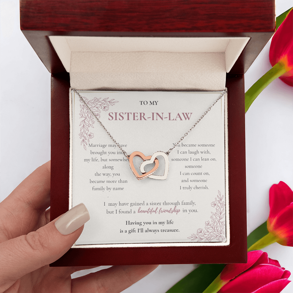 Sister-in-Law Necklace Gift - Interlocking Hearts