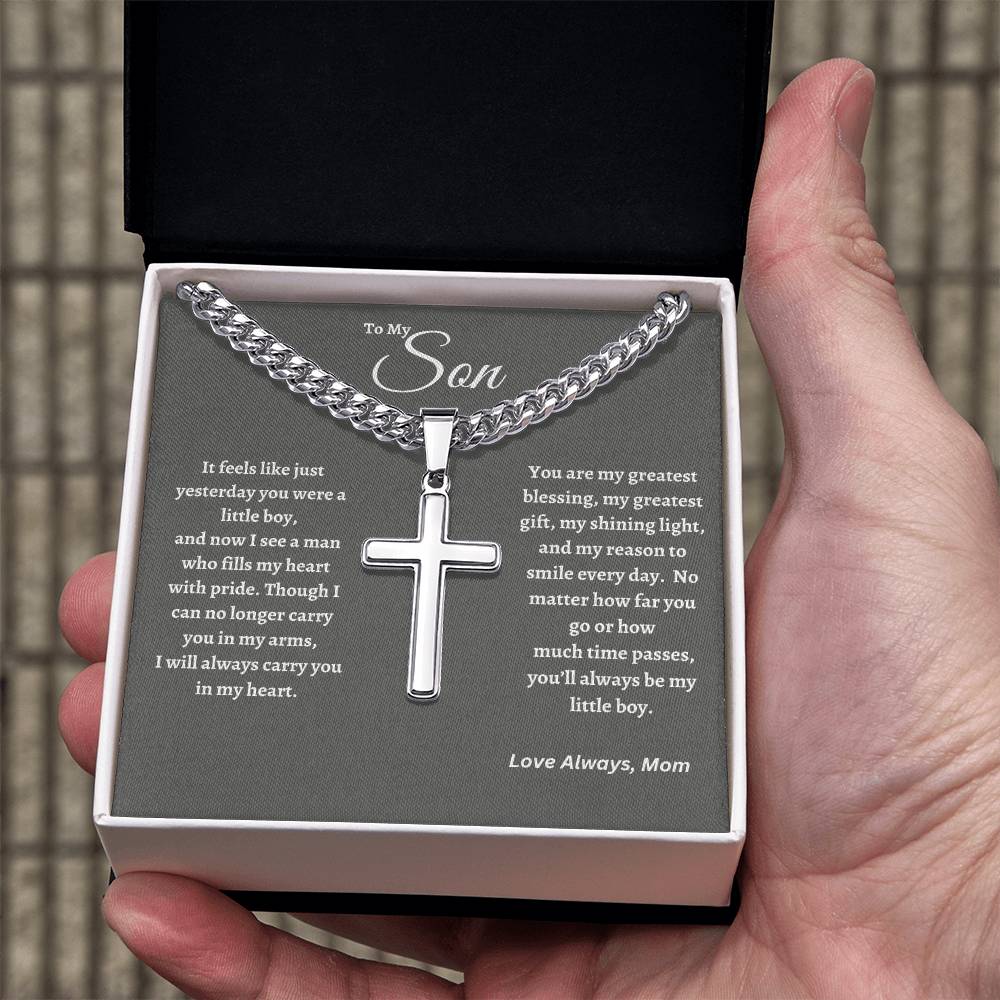 Cuban Chain & Cross Necklace :Son Gift