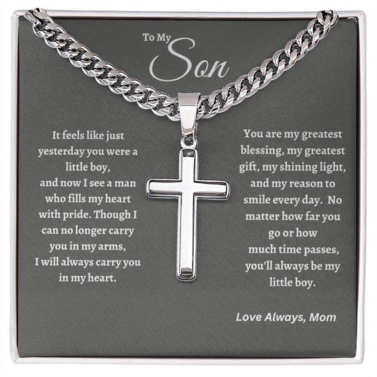 Cuban Chain & Cross Necklace :Son Gift