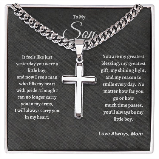 To My Son Gift Cuban Chain Artisan Cross Necklace:BMMC