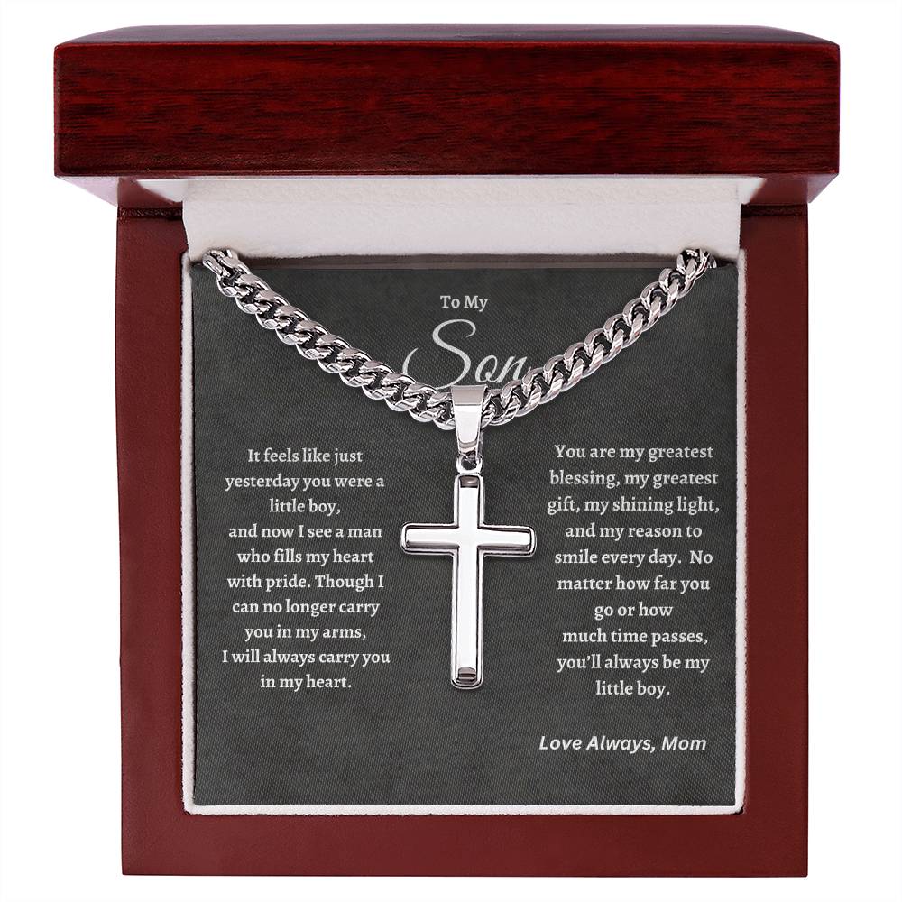 To My Son Gift Cuban Chain Artisan Cross Necklace:BMMC