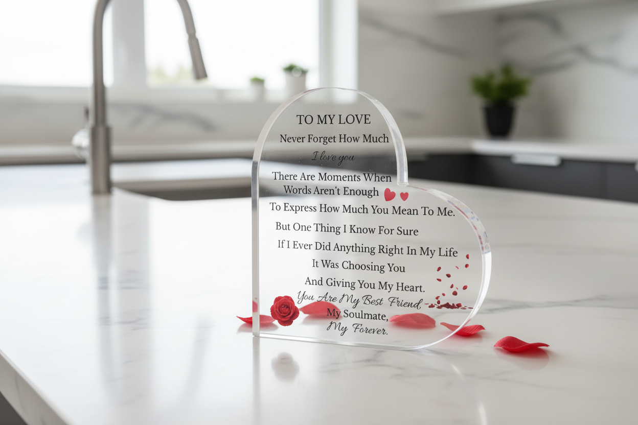 To My Love Heart Acrylic Plaque – Romantic Gift for Him or Her | Anniversary, Valentine’s Day, Soulmate Gift