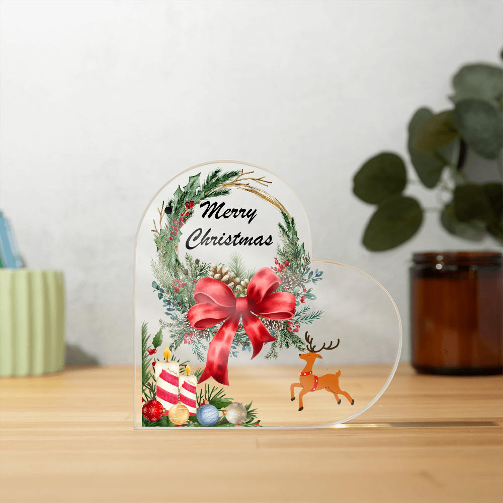 Heart-Shaped Acrylic Christmas Plaque – Elegant Seasonal Home Décor