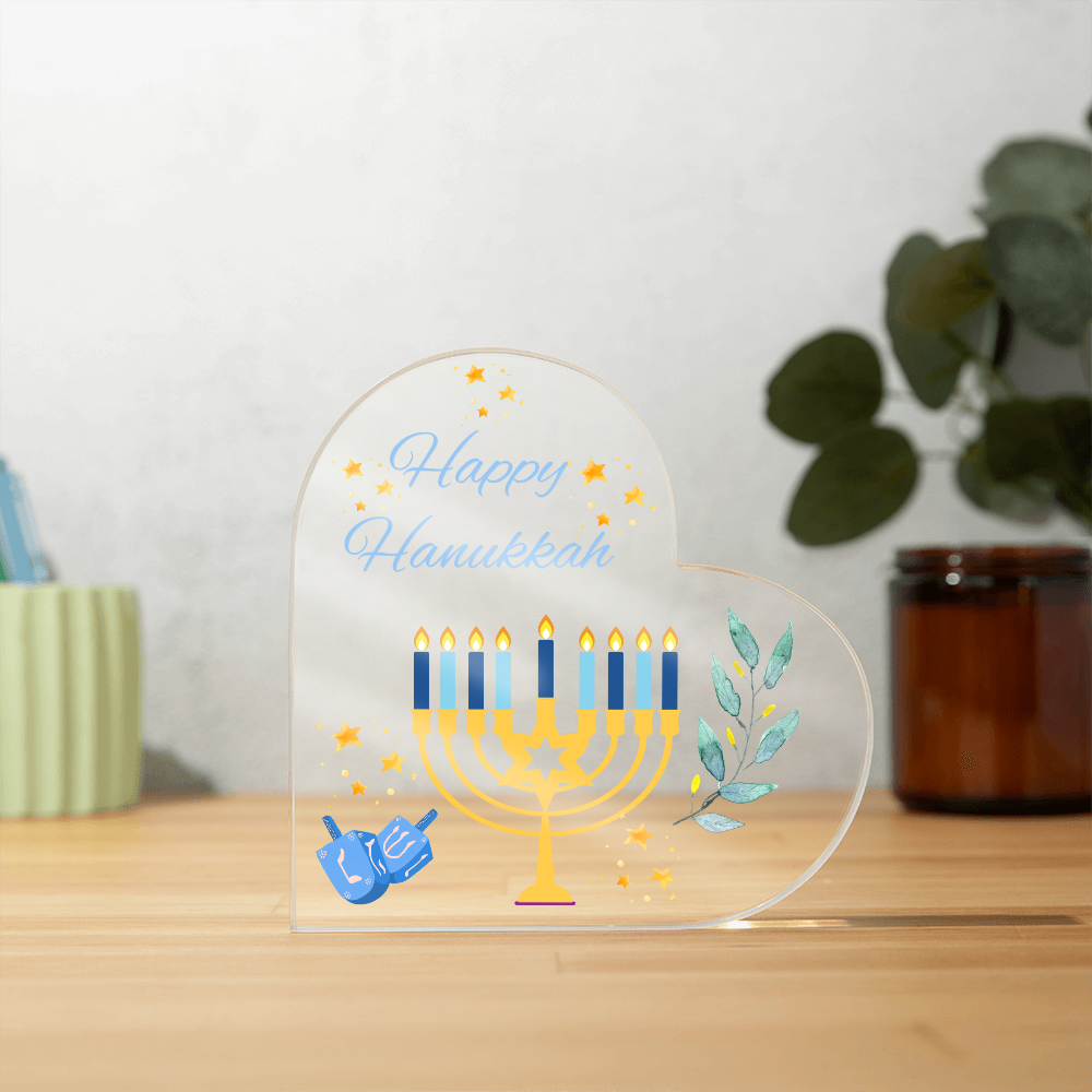 Happy Hanukkah Heart Acrylic Plaque – Festive Holiday Décor Gift