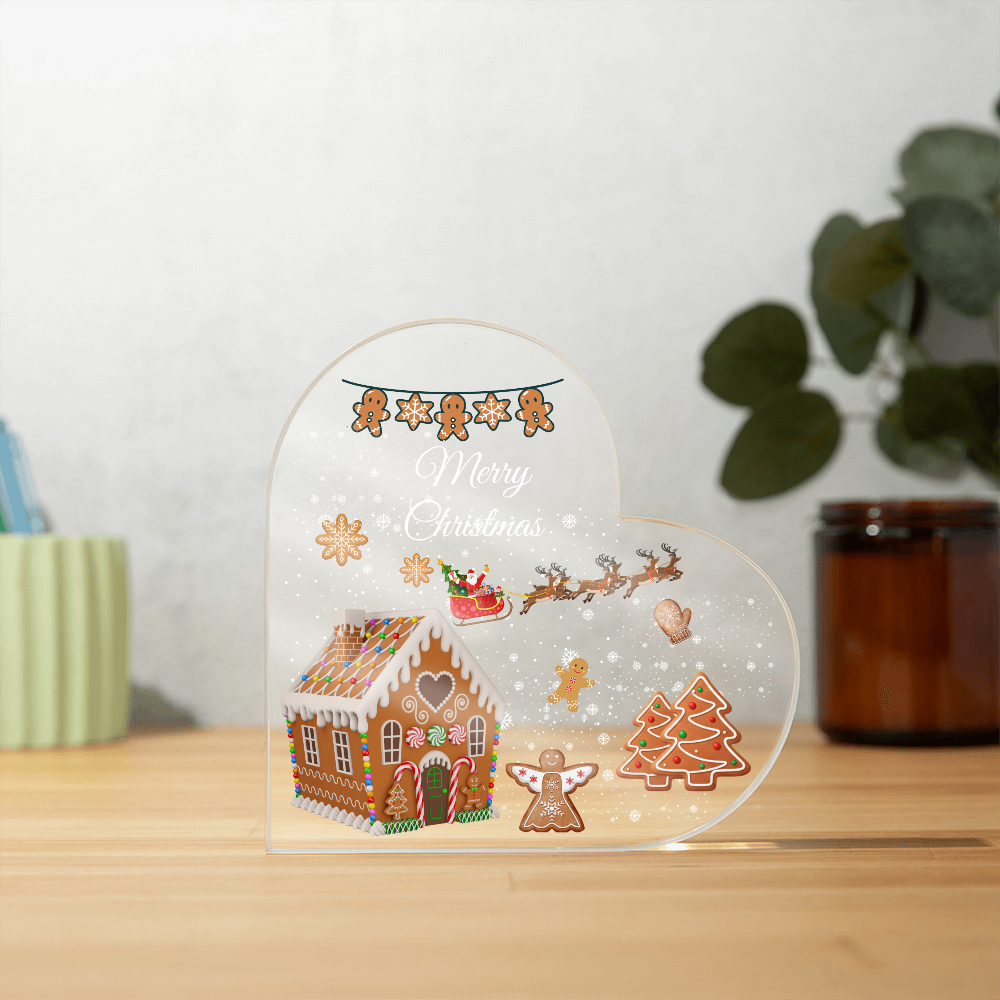 Gingerbread House Heart Acrylic Plaque – Merry Christmas Holiday Keepsake