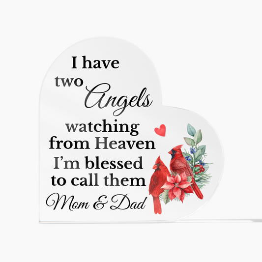 Two Angels in Heaven Heart Plaque – Sentimental Gift for Loss of Parents