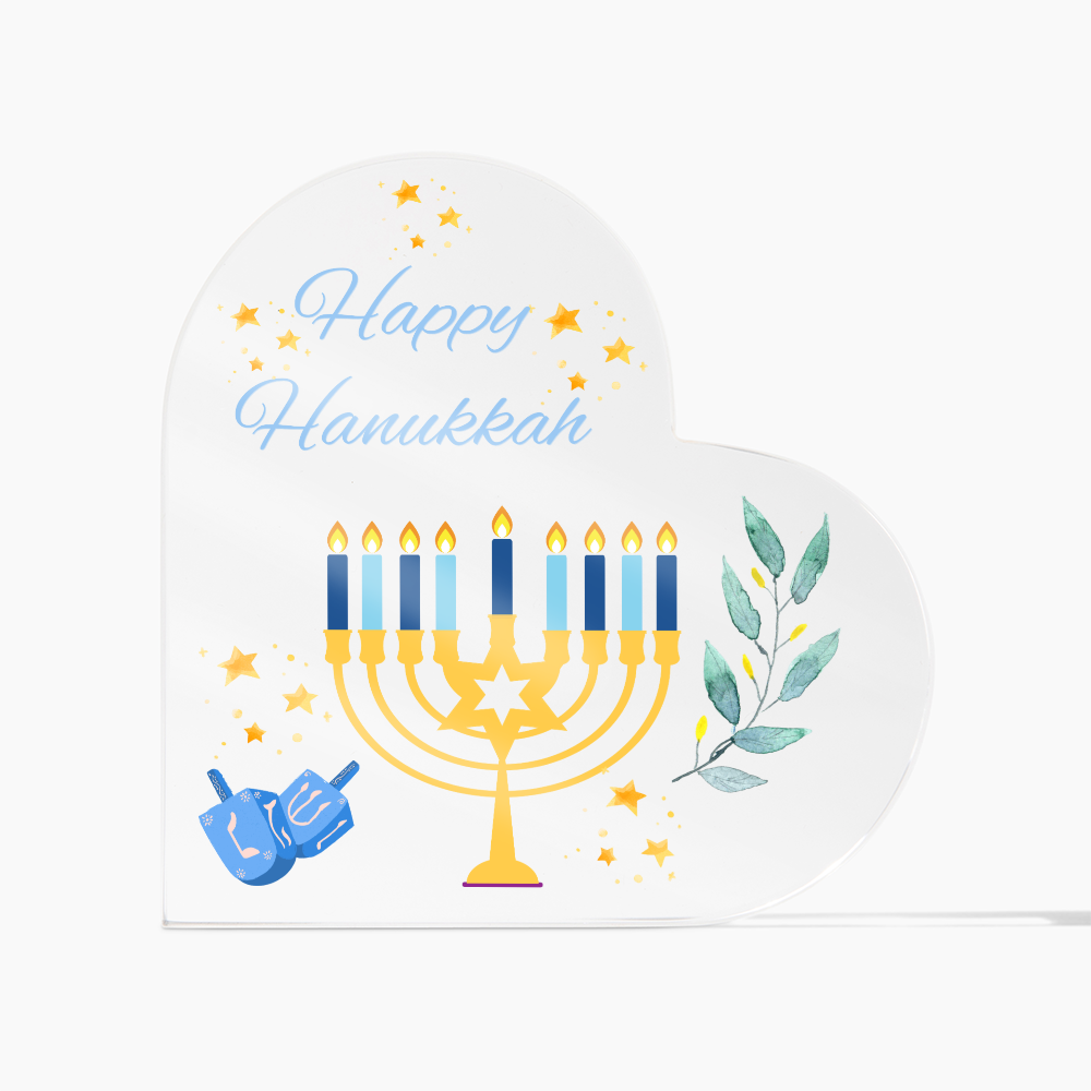 Happy Hanukkah Heart Acrylic Plaque – Festive Holiday Décor Gift