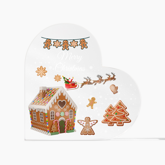 Gingerbread House Heart Acrylic Plaque – Merry Christmas Holiday Keepsake