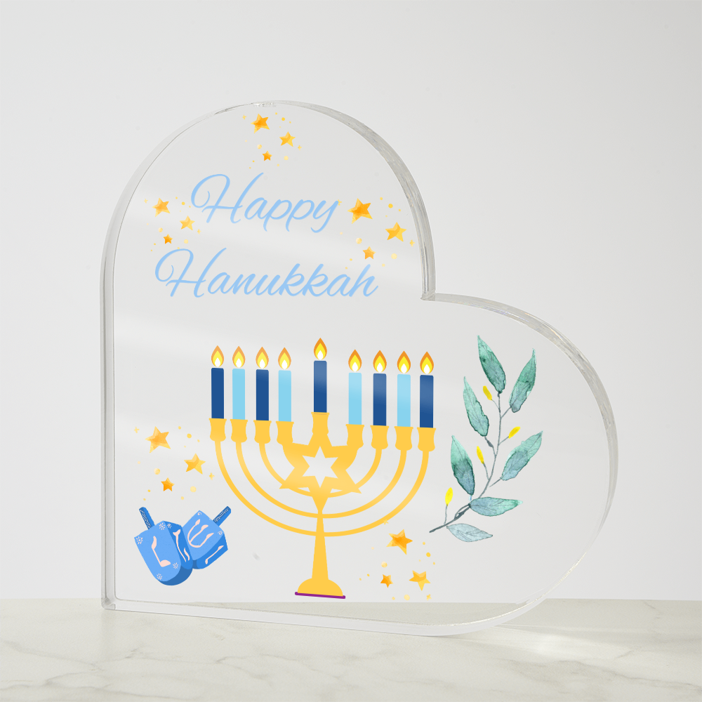 Happy Hanukkah Heart Acrylic Plaque – Festive Holiday Décor Gift
