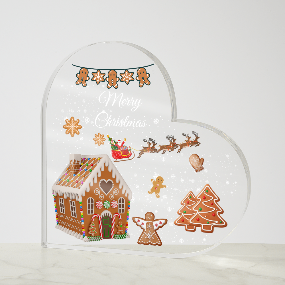 Gingerbread House Heart Acrylic Plaque – Merry Christmas Holiday Keepsake