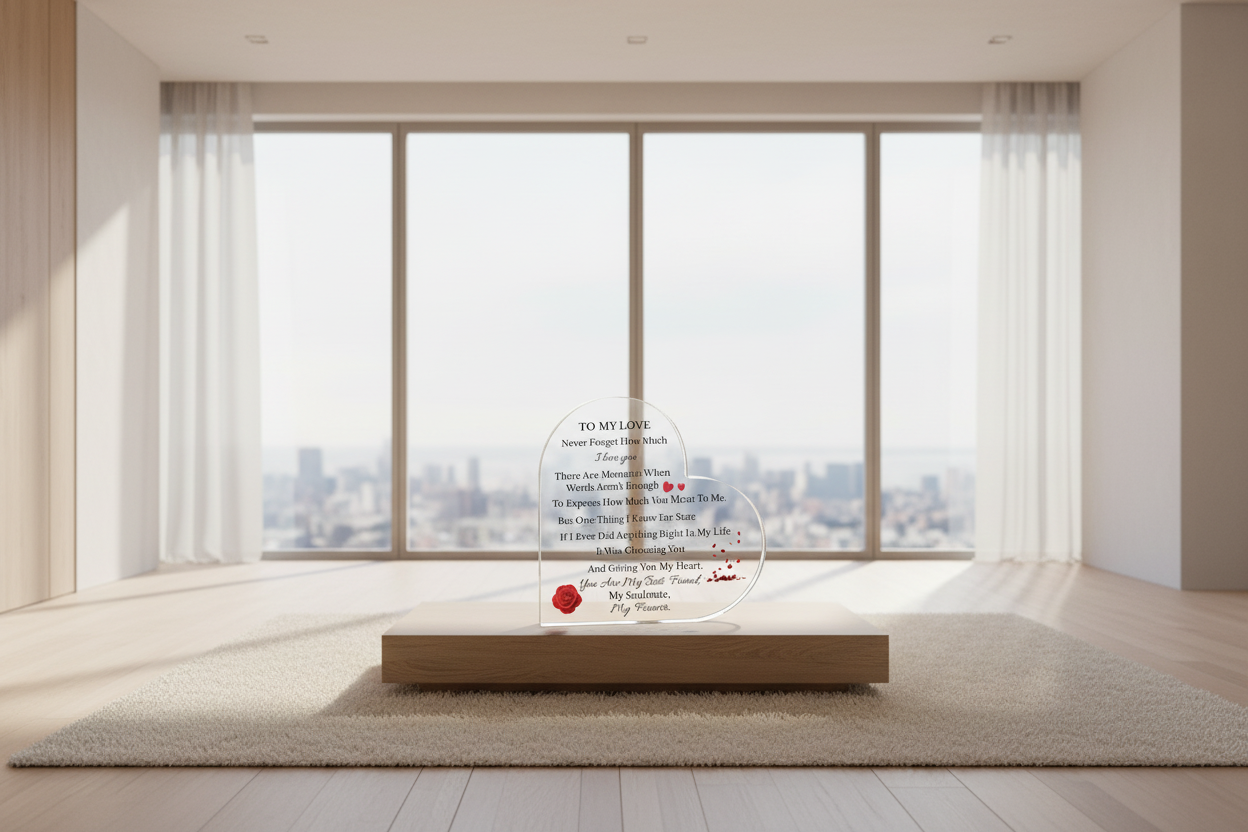 To My Love Heart Acrylic Plaque – Romantic Gift for Him or Her | Anniversary, Valentine’s Day, Soulmate Gift